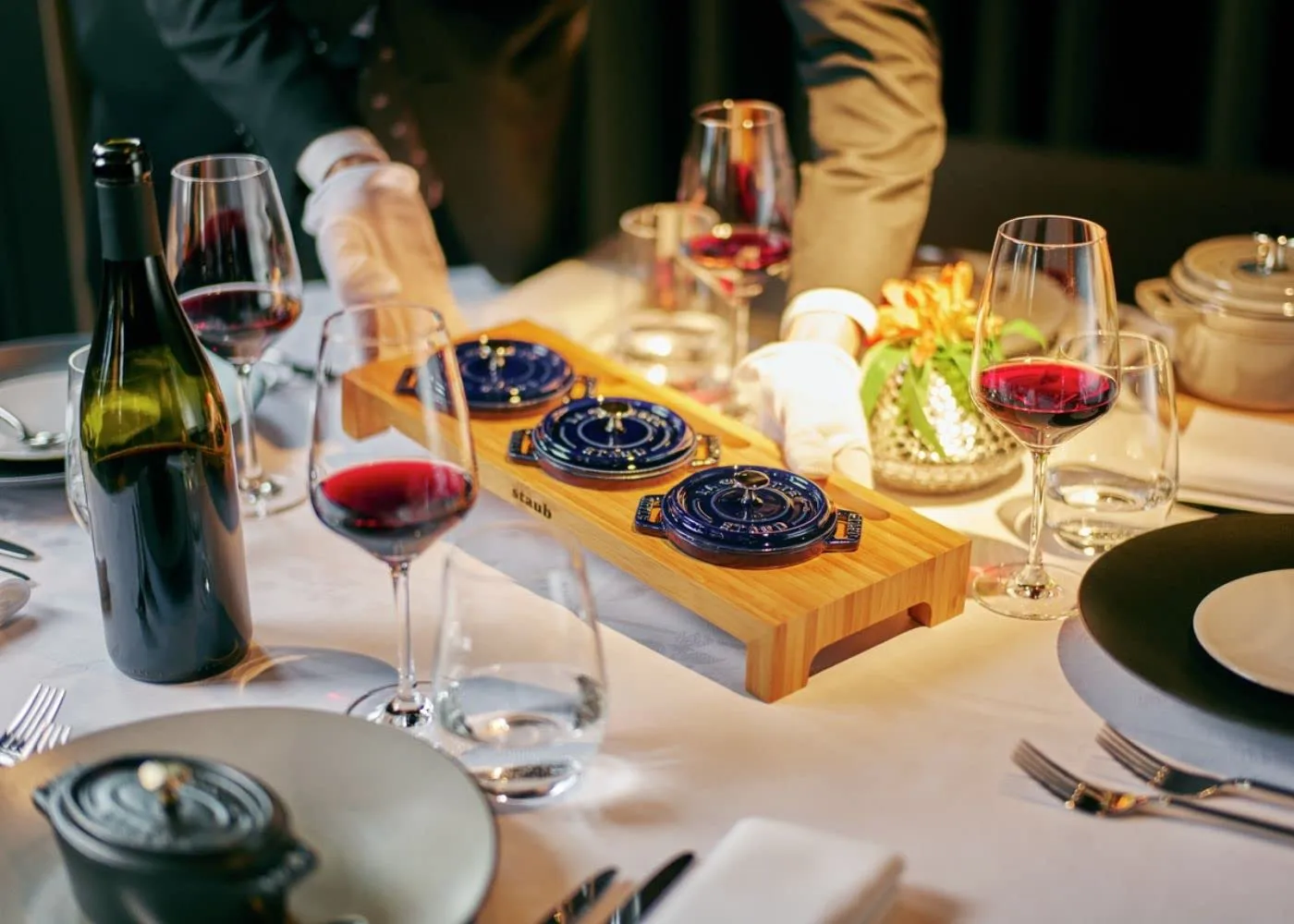 Staub serveerhouder voor 3 mini potten, Bamboe STAUB