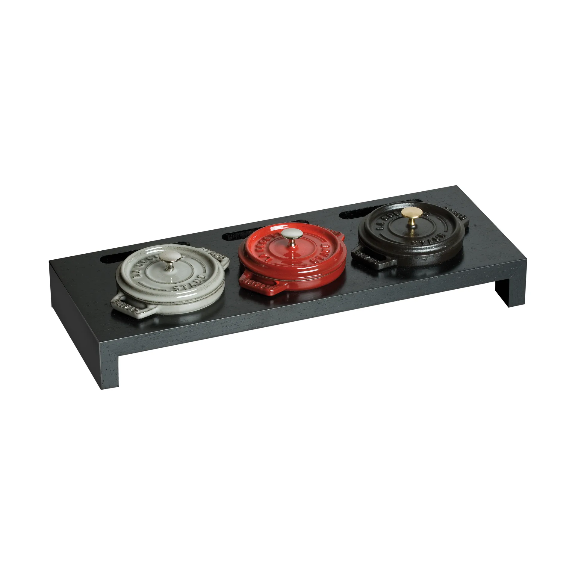 Staub serveerhouder voor 3 mini potten, Zwart STAUB