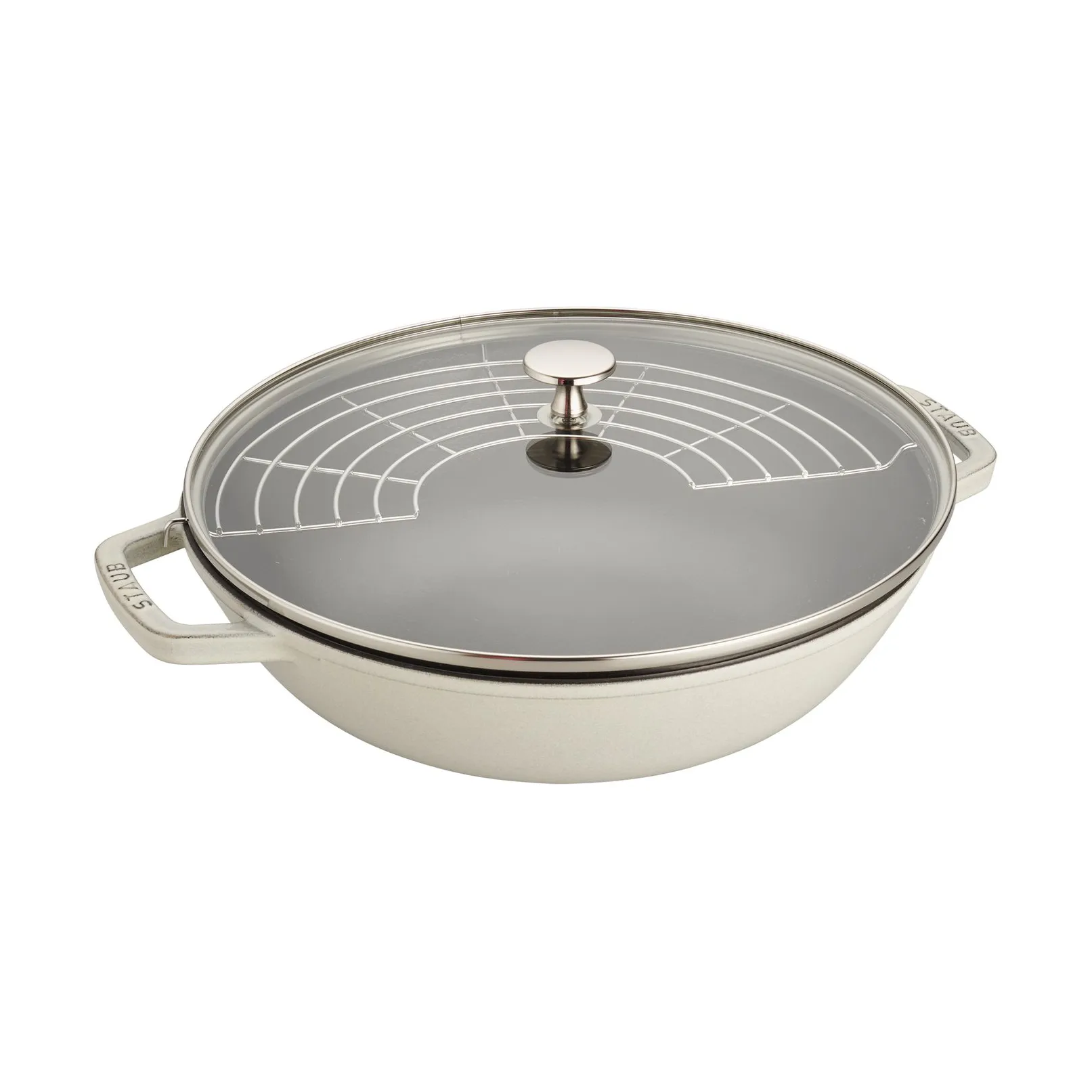 Staub wokpan gietijzer met glazen deksel Ø30 cm, White truffel STAUB