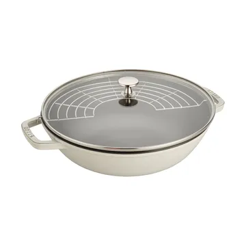 Staub wokpan gietijzer met glazen deksel Ø30 cm - White truffel - STAUB