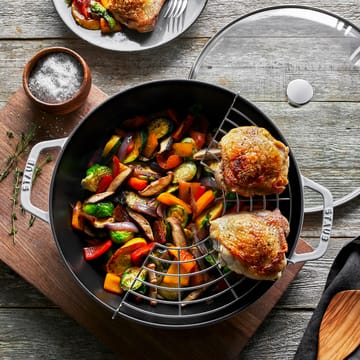 Staub wokpan gietijzer met glazen deksel Ø30 cm - White truffel - STAUB