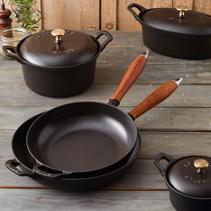 Vintage koekenpan met houten handvat Ø28 cm, Zwart STAUB