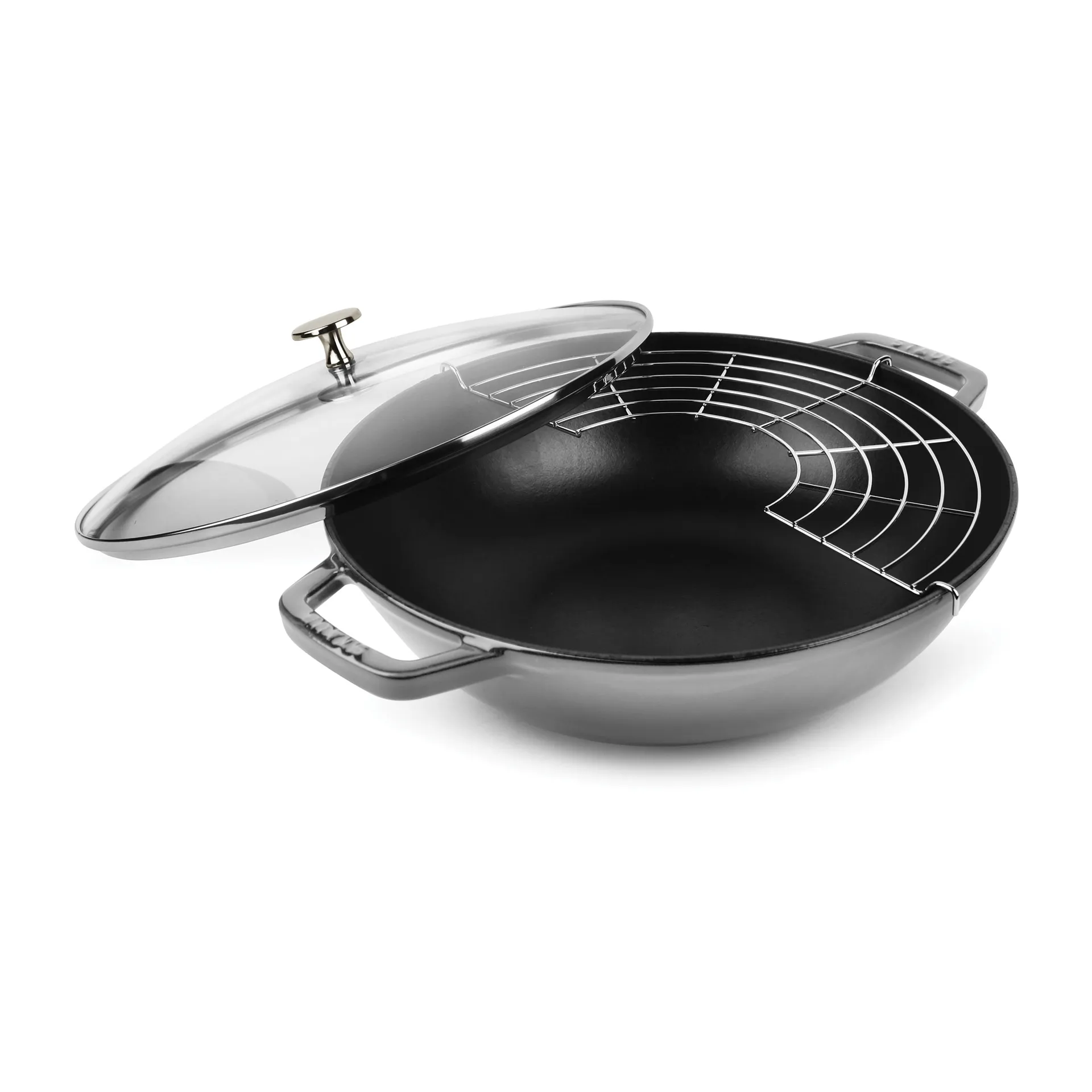 Wok met glazen deksel Ø30 cm 4,4 L, Grijs STAUB