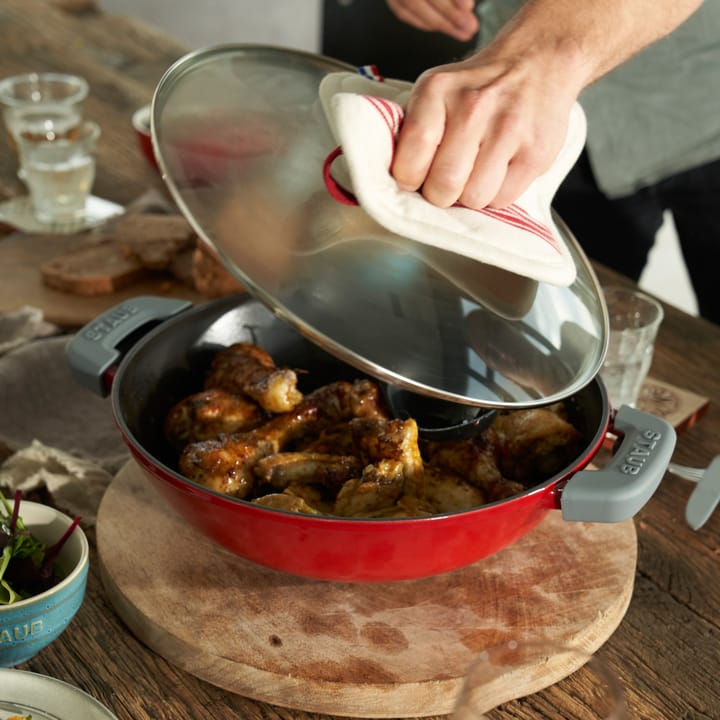 Wok met glazen deksel Ø30 cm 4,4 L, Rood  STAUB
