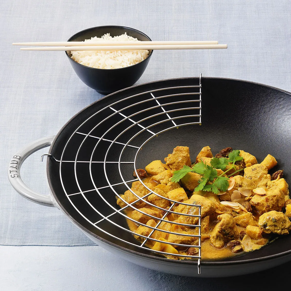 Wok met glazen deksel Ø37 cm 5,7 L, Grijs STAUB