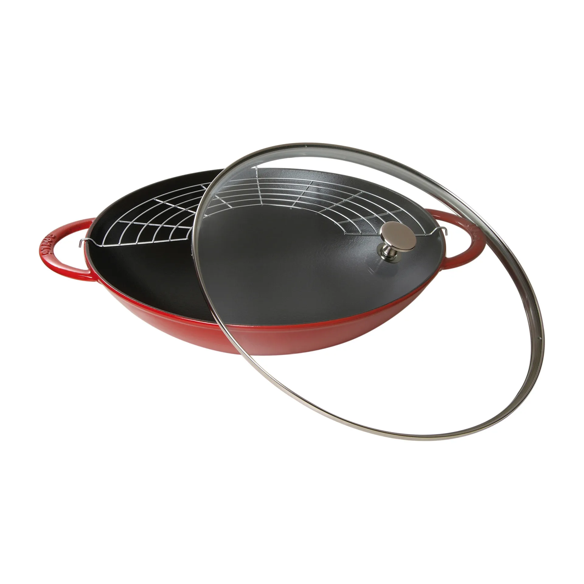 Wok met glazen deksel Ø37 cm 5,7 L, Rood  STAUB