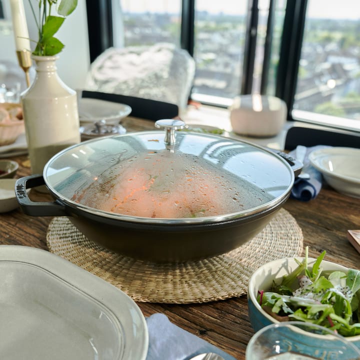 Wok met glazen deksel Ø37 cm 5,7 L, Zwart STAUB