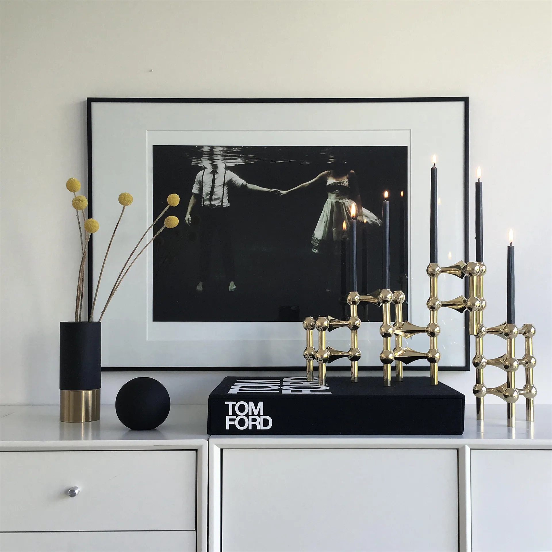 Nagel kandelaar, messing STOFF
