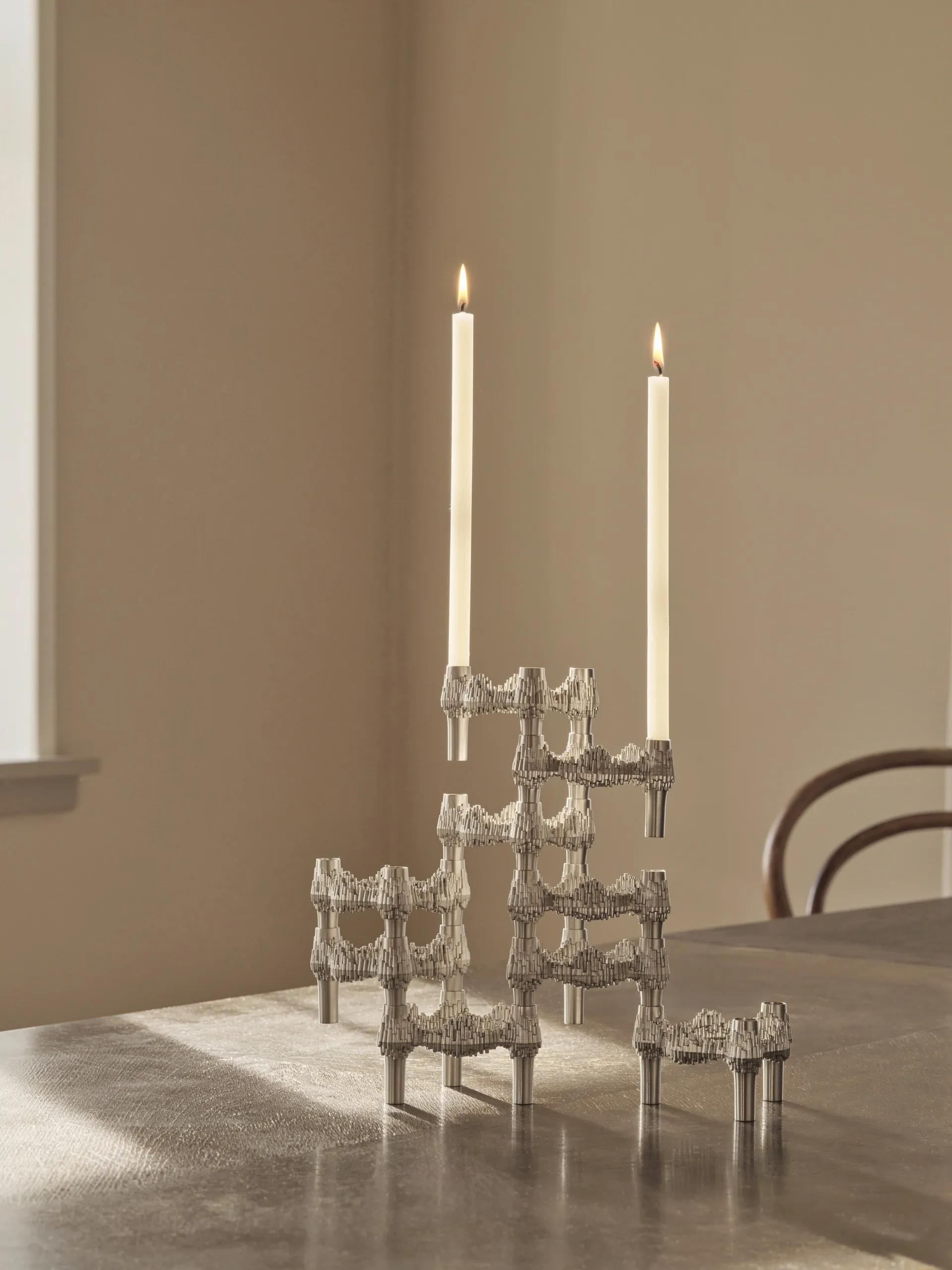 STOFF Quist kandelaar 3-pack, Brushed chroom STOFF