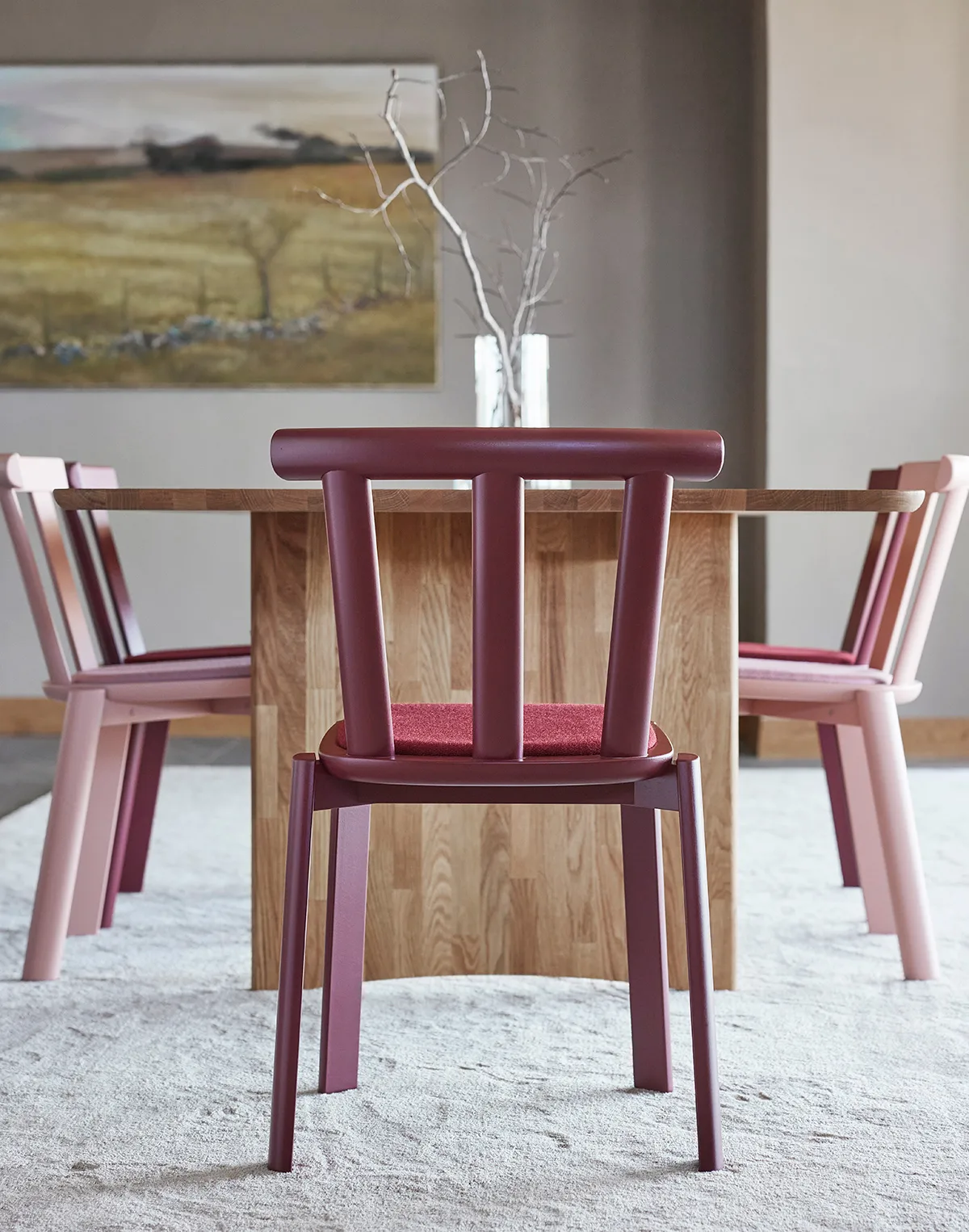 Alt stoel beklede zitting berkenhout, Hallingdal 65-694 maroon-lingon 19 Stolab