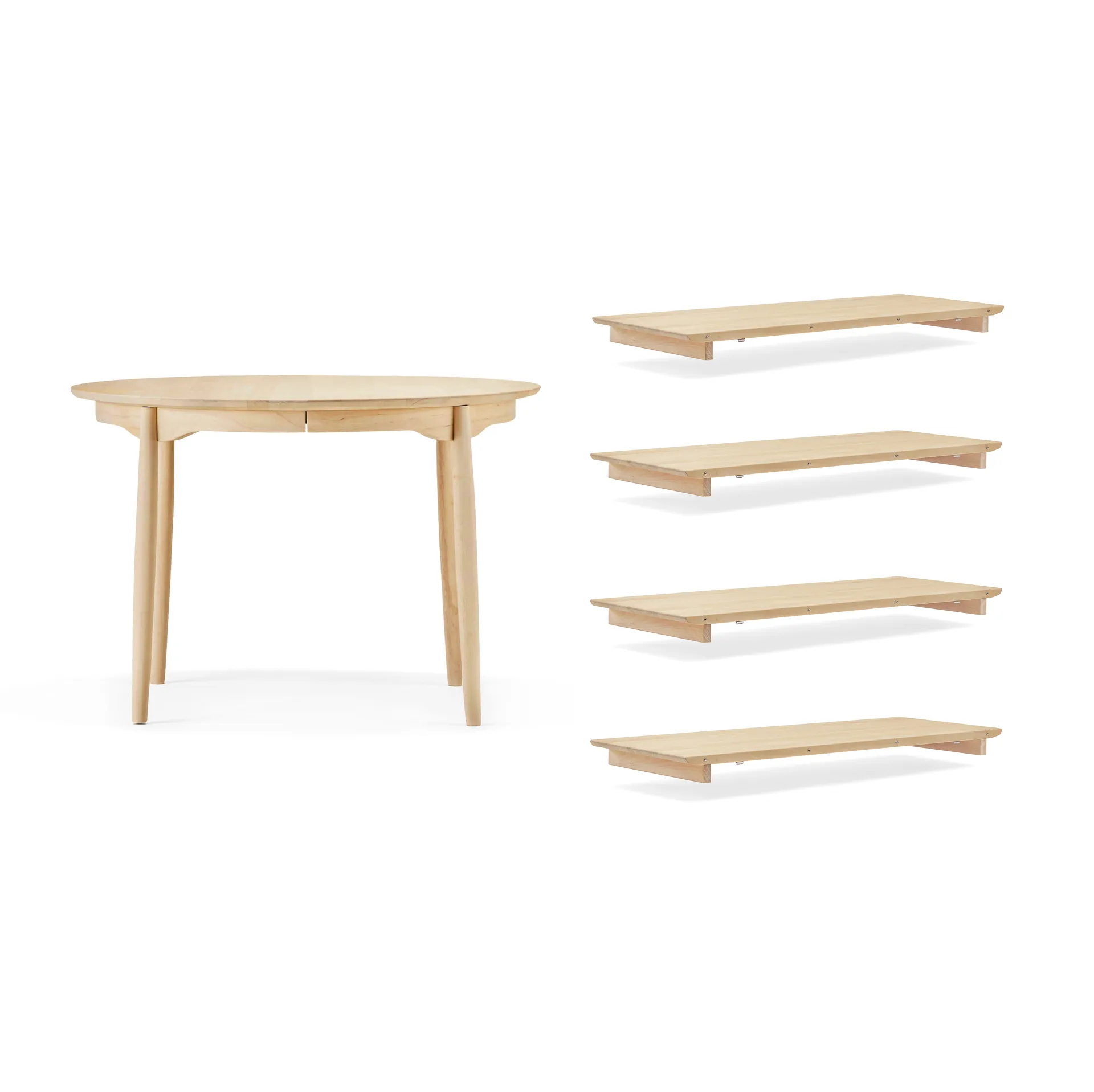 Carl eettafel berkenhout, Naturel olie, 4 inlegbladen+steunpoten  Stolab
