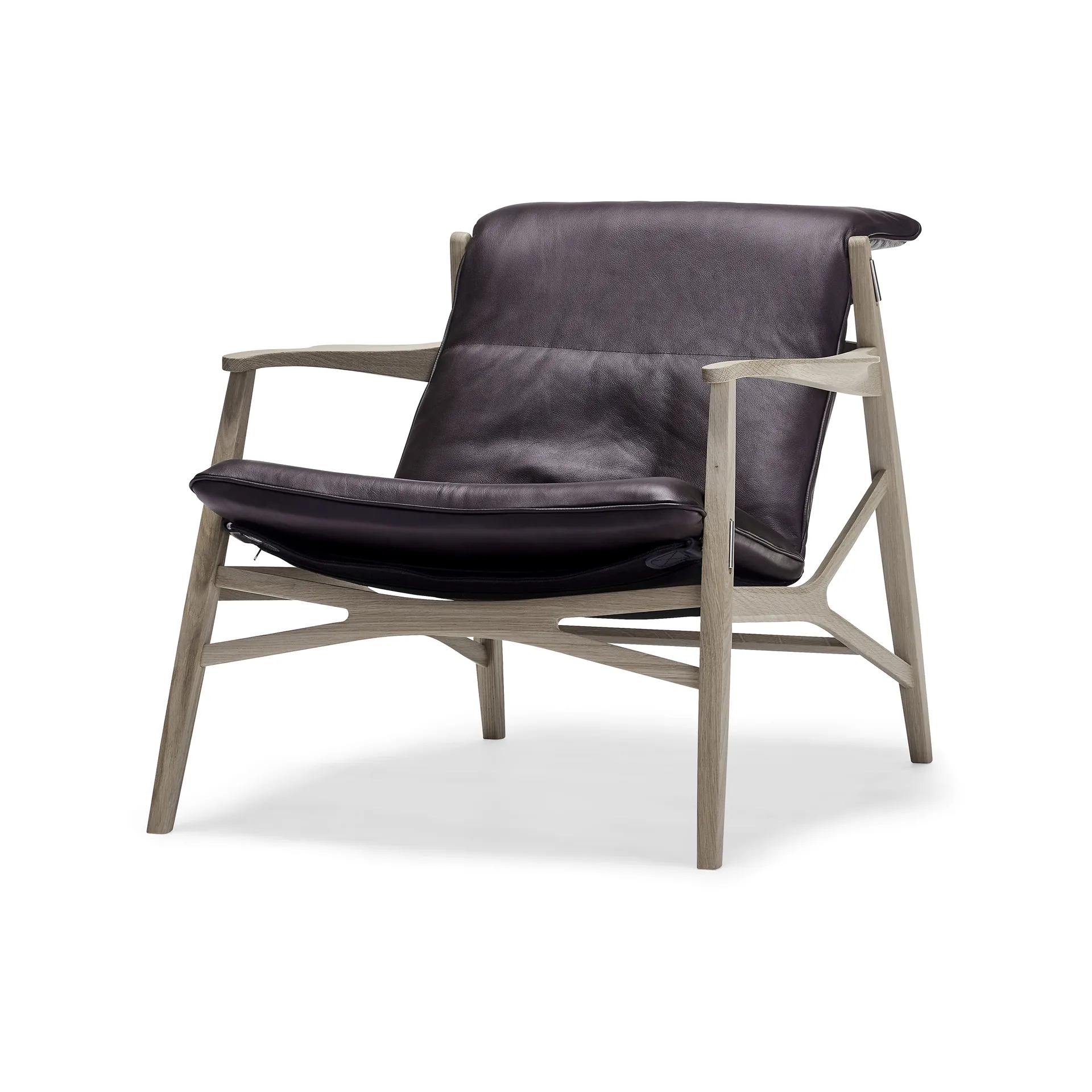 Link loungefauteuil, leer donkerbruin, witgeolied eikenhout, zwart canvas Stolab