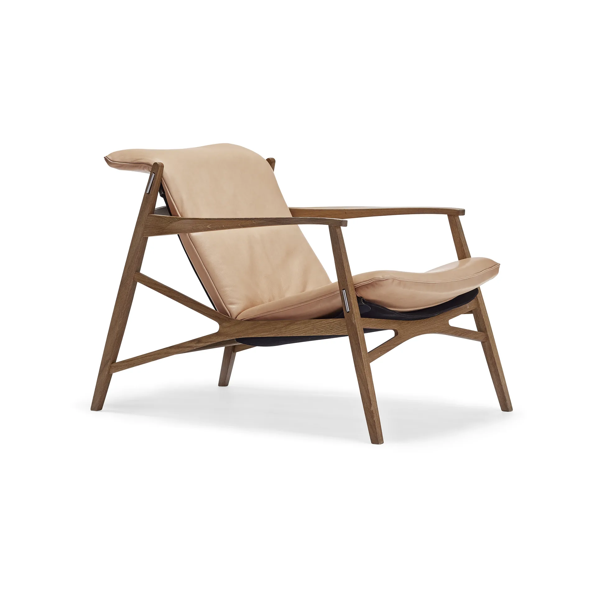 Link loungefauteuil, natuurkleurig leer-naturel geolied eikenhout-zwart canvas Stolab