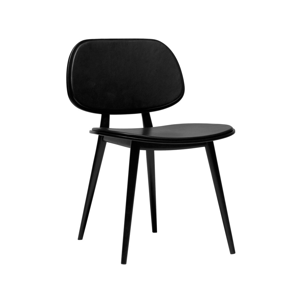Stolab My Chair stoel leer zwart, zwartgelakt berkenhouten onderstel