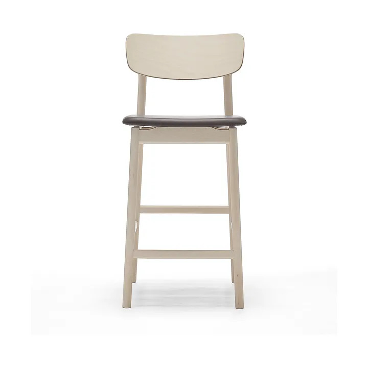 Prima Vista barkruk - leer Elmosoft donkerbruin-licht matgelakt berkenhouten onderstel, 65 cm - Stolab