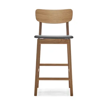 Prima Vista barkruk - leer Elmosoft zwart, naturel geolied eikenhouten onderstel, 65 cm - Stolab