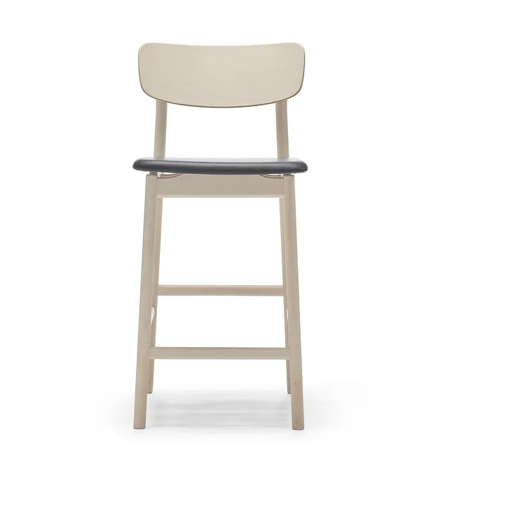 Prima Vista barkruk - leer Elmosoft zwart, witgeolied berkenhouten onderstel, 65 cm - Stolab