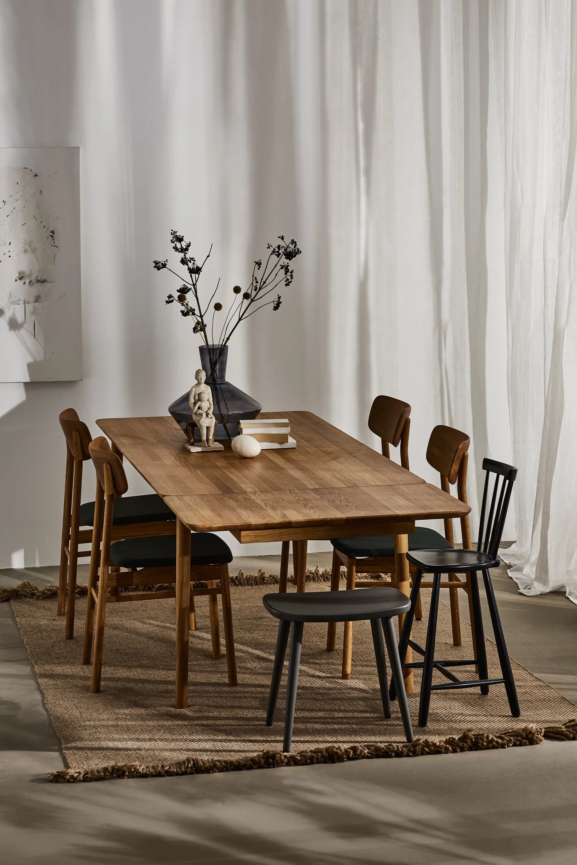 Prima Vista stoel geolied eikenhout, Leer elmotique 99001 zwart Stolab