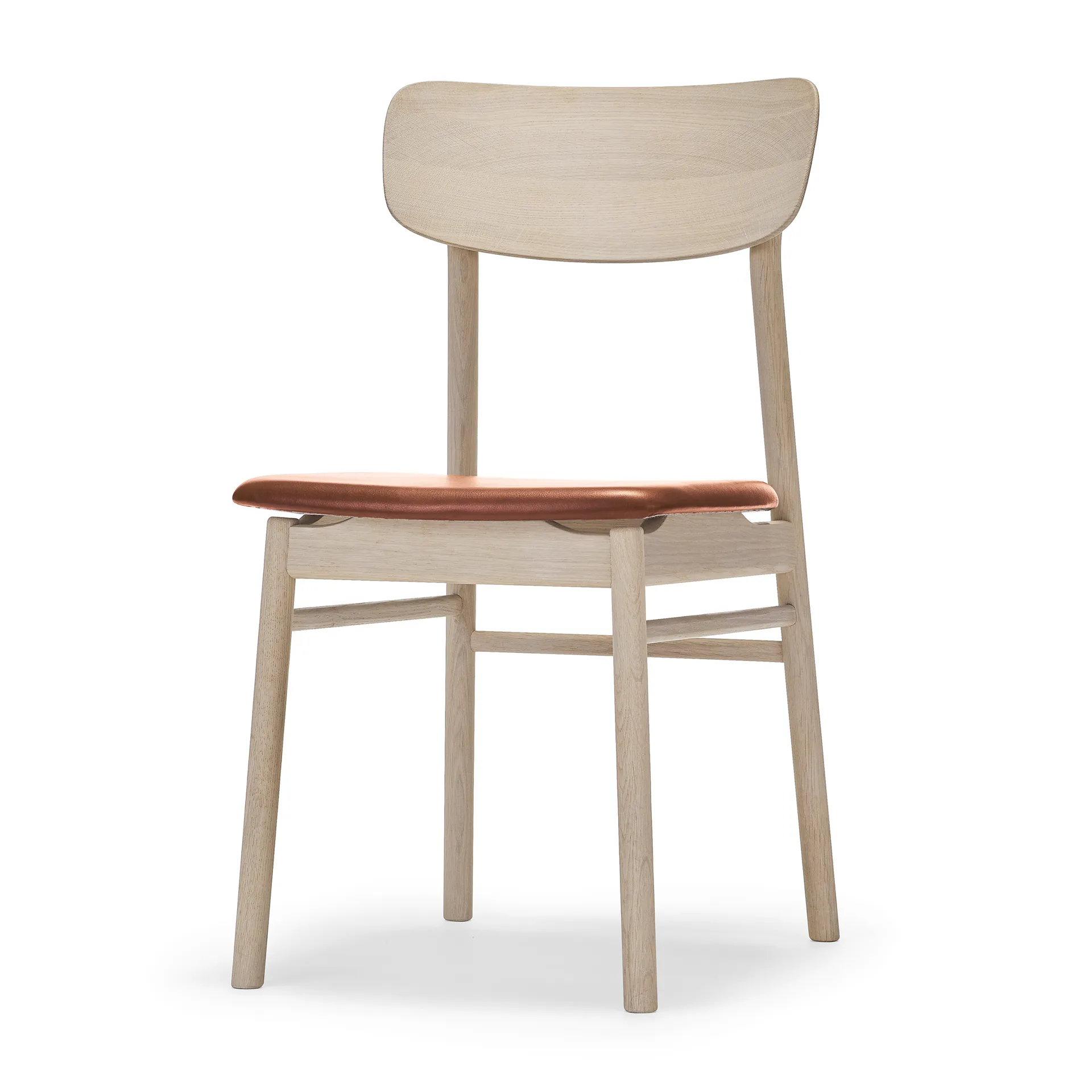 Prima Vista stoel, Leer elmotique 43807 cognac-berkenhout lichte matte lak Stolab