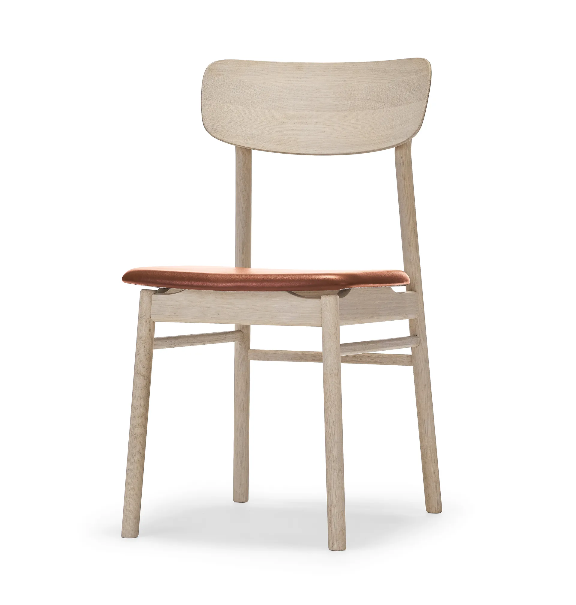 Prima Vista stoel licht matgelakt eikenhout, Leer elmotique 43807 cognac Stolab
