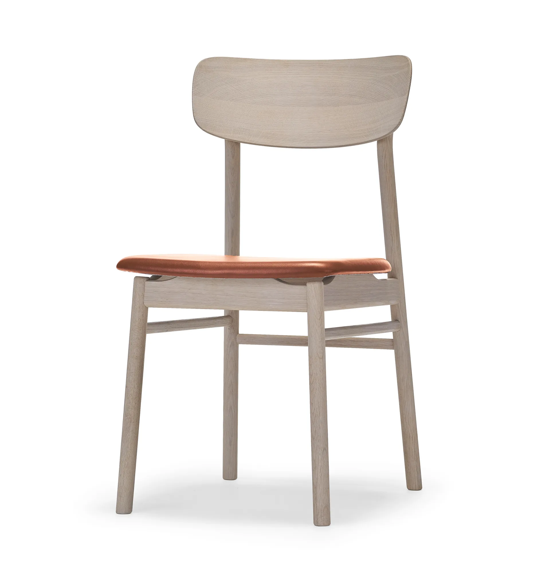 Prima Vista stoel witgeolied eikenhout, Leer elmotique 43807 cognac Stolab