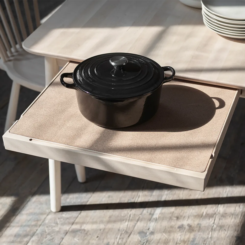 Prima Vista tafel, berkenhout lichte matte lak, 120cm, 1 inlegblad Stolab