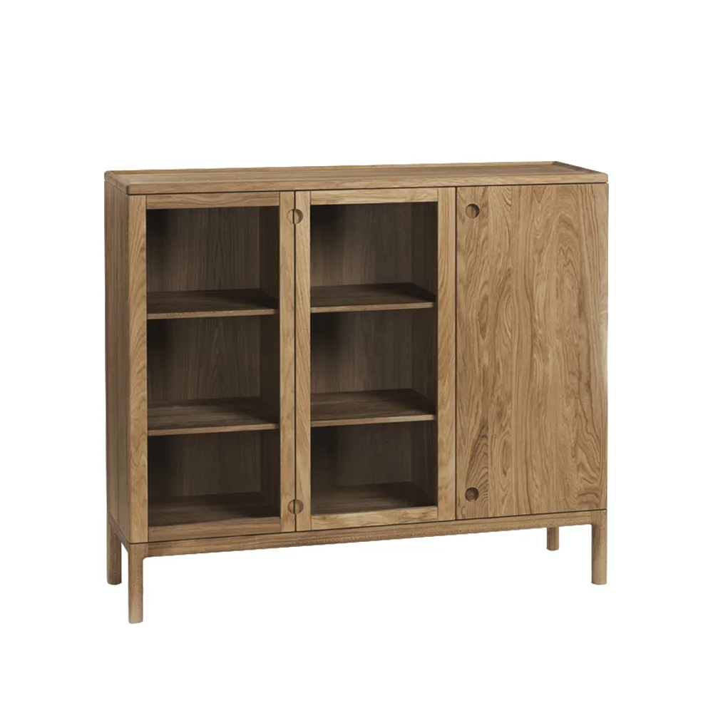 Prio Hoog dressoir, eikenhout naturel olie, glazen deur Stolab
