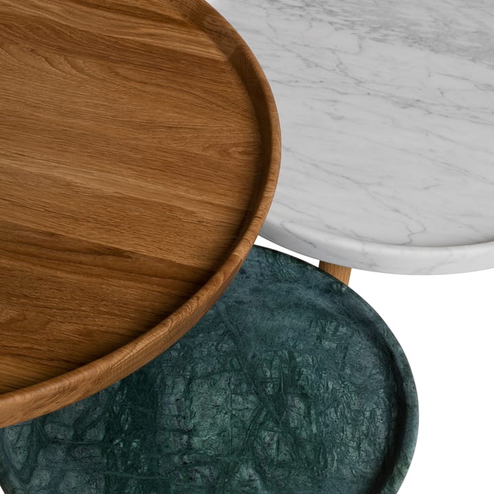 Tureen bijzettafel, marmer wit, ø52cm, naturel geoliede eikenhouten poten Stolab