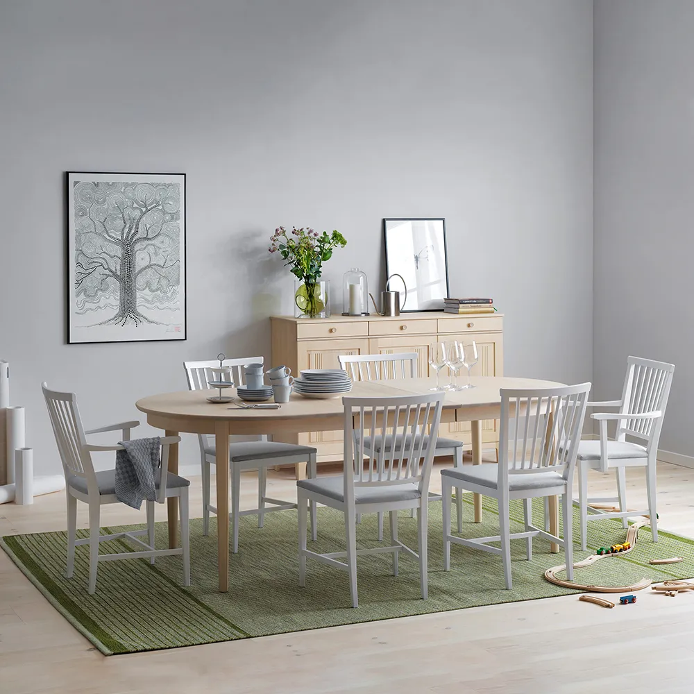 Vardags eettafel 160x100 cm, berkenhout licht matgelakt, 1 inlegblad Stolab