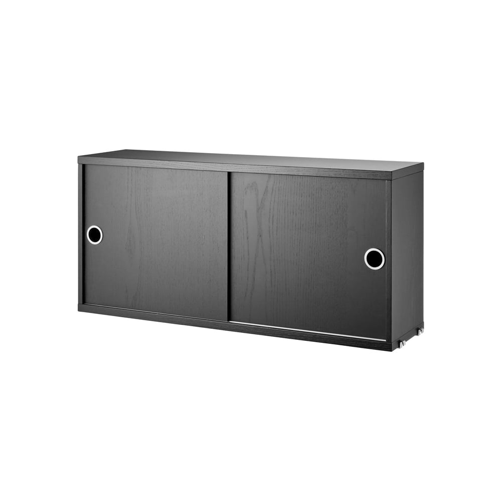 String kast met schuifdeur essenhout zwarte beits, 78x20 cm