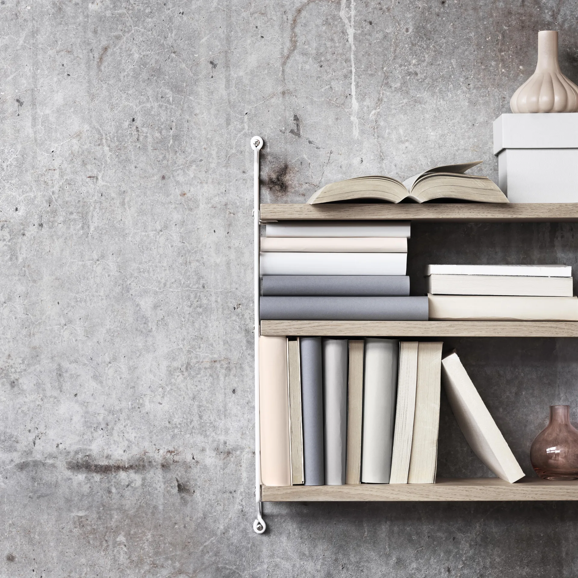 String Pocket boekenplank eiken-wit, eiken-wit String