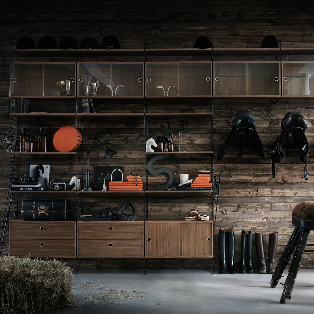 String vitrinekast, Essenhout zwarte beits, 78x30 cm String