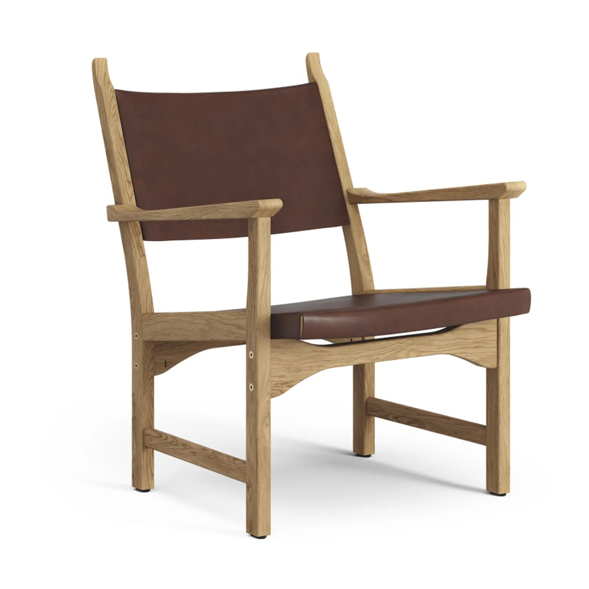 Caryngo fauteuil, Geolied eikenhout-leer roodbruin Swedese