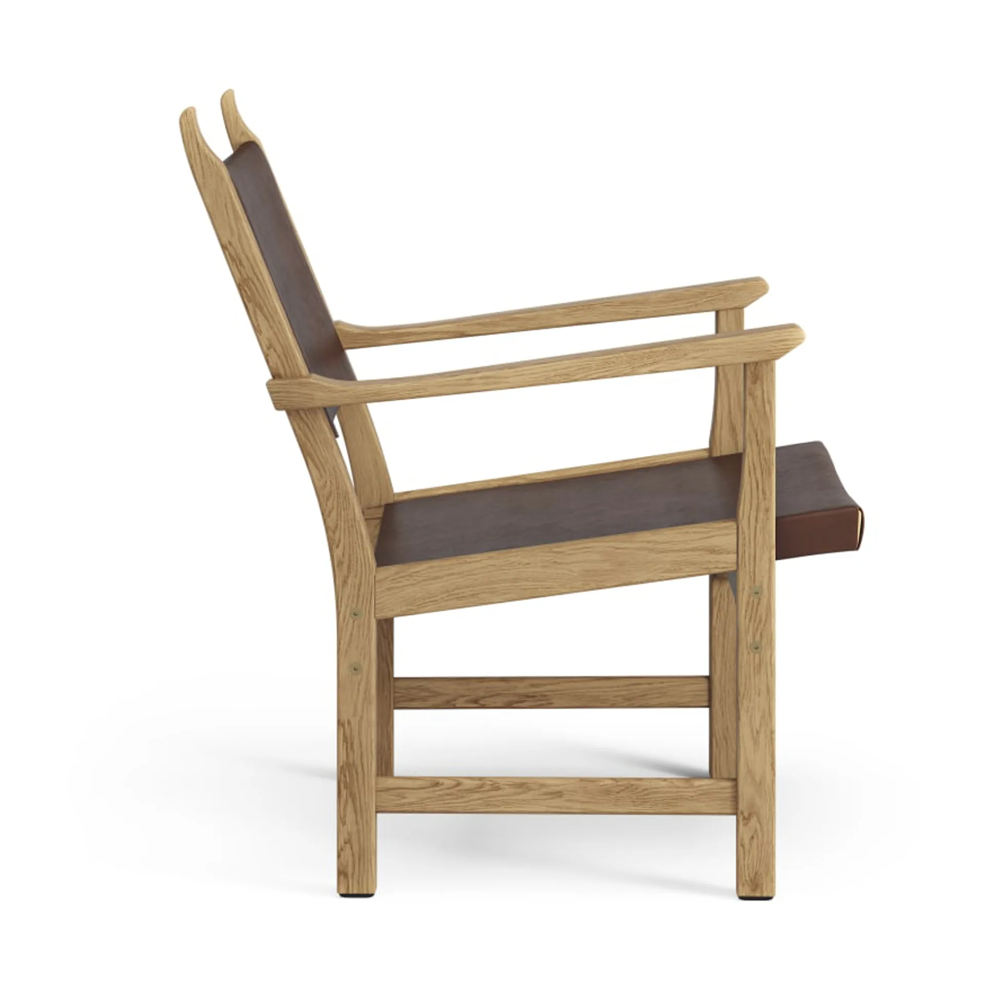 Caryngo fauteuil, Geolied eikenhout-leer roodbruin Swedese