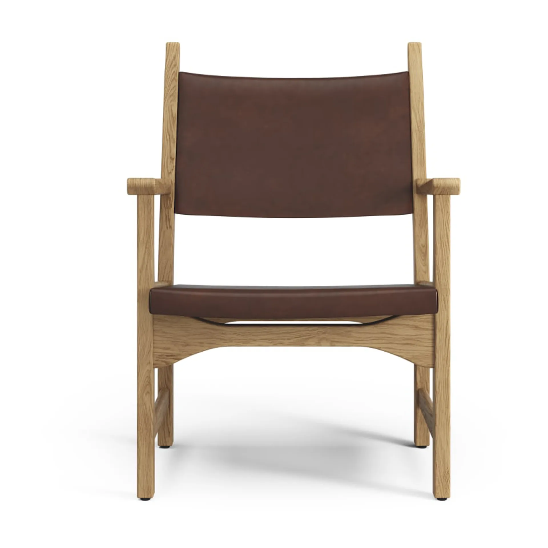 Caryngo fauteuil, Geolied eikenhout-leer roodbruin Swedese