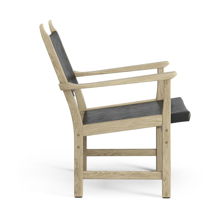 Caryngo fauteuil, Naturelgelakt eikenhout-zwart zadelleer Swedese