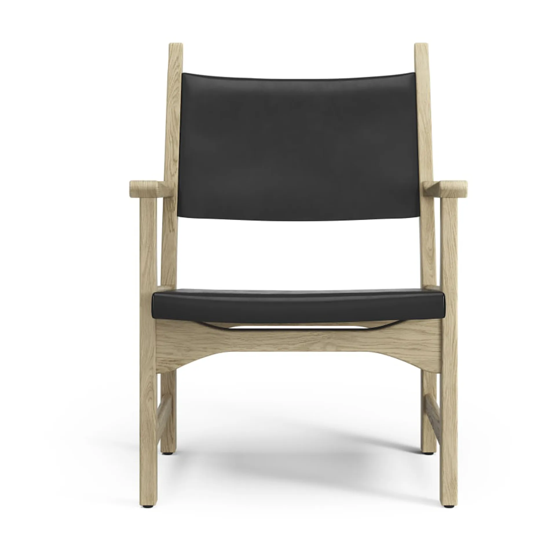 Caryngo fauteuil, Naturelgelakt eikenhout-zwart zadelleer Swedese