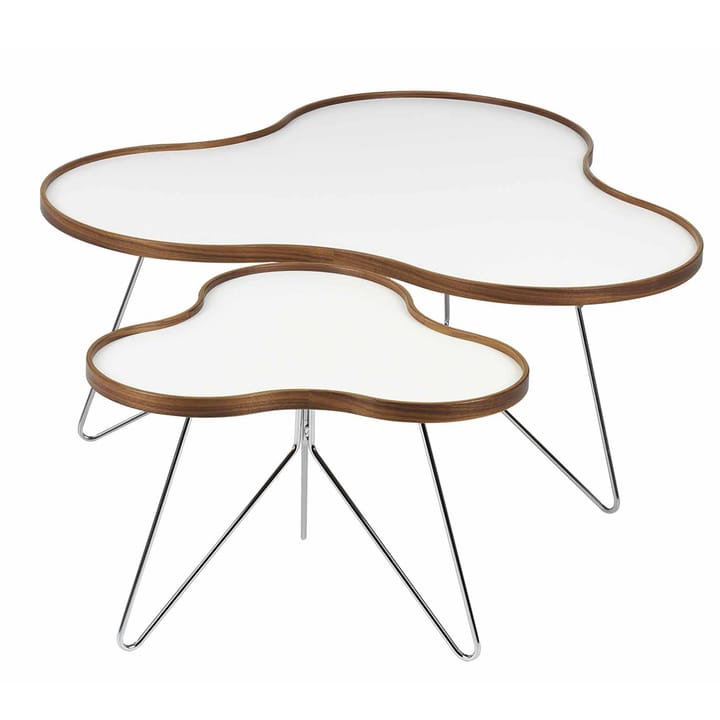 Flower tafel 107 x 114cm, H45cm-wit-walnoothouten rand-chroom Swedese