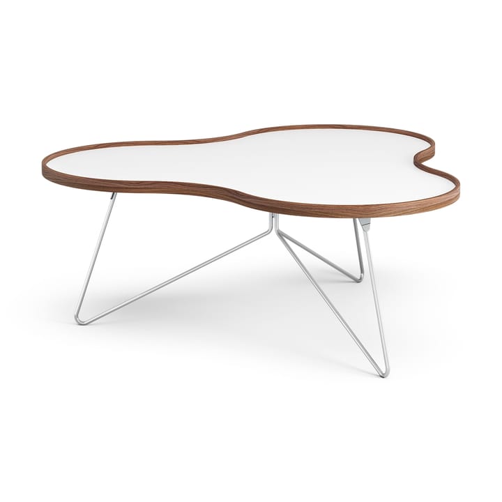 Flower tafel 107 x 114cm, H45cm-wit-walnoothouten rand-chroom Swedese