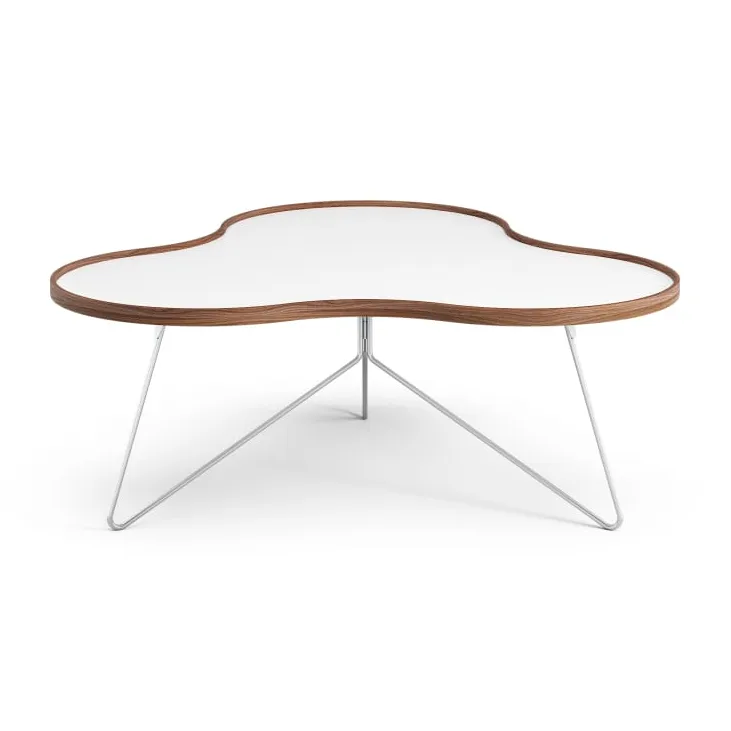 Flower tafel 107 x 114cm, H45cm-wit-walnoothouten rand-chroom Swedese