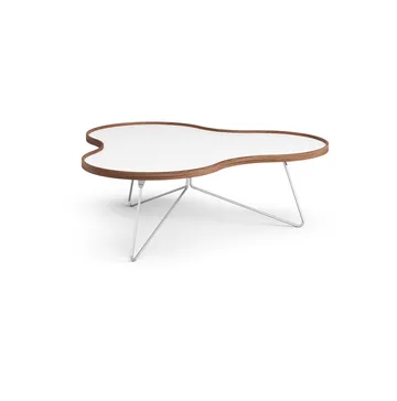 Flower tafel 107 x 114cm - wit, 39cm, walnoothouten rand, verchroomd onderstel - Swedese