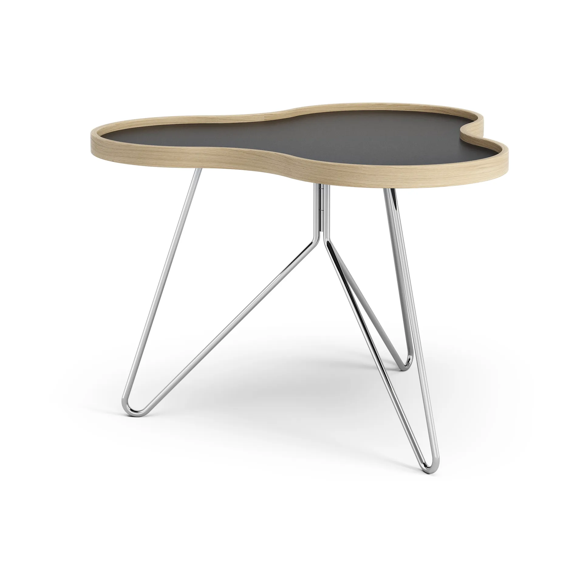 Flower tafel 62 x 66cm, 45 cm, Zwart-eikenhouten rand-verchroomd onderstel Swedese