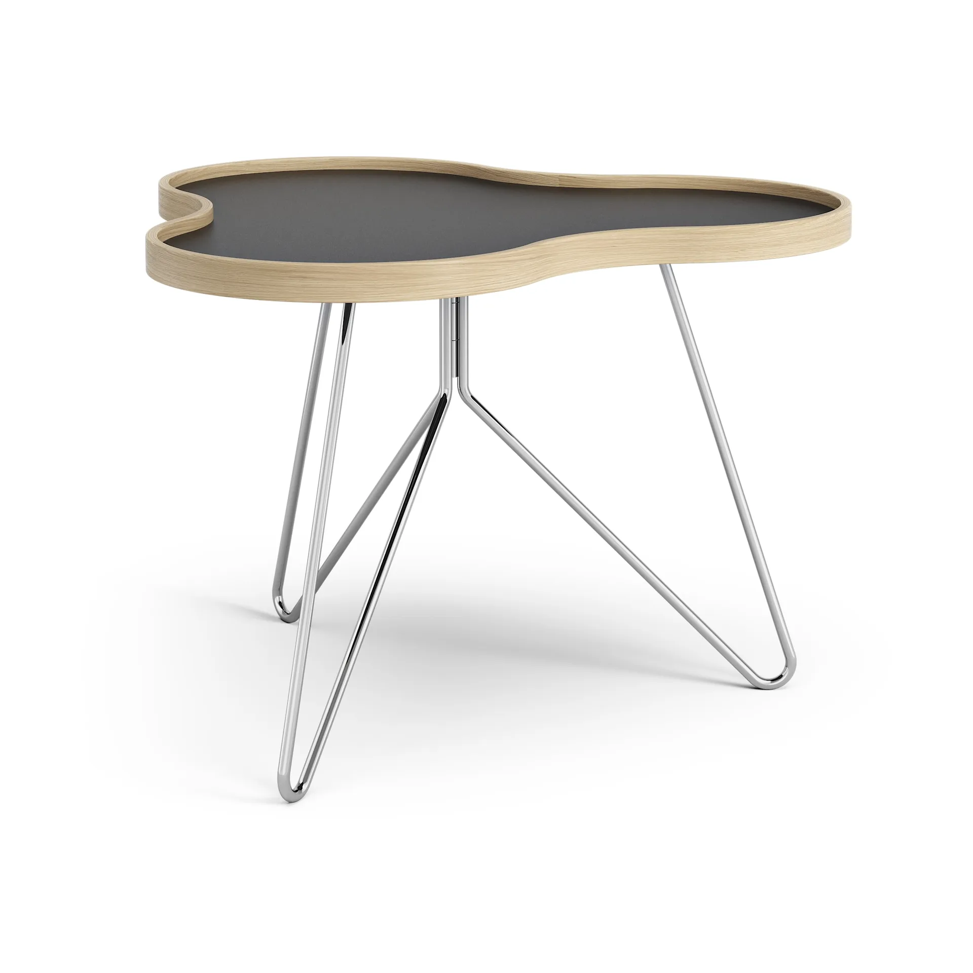 Flower tafel 62 x 66cm, 45 cm, Zwart-eikenhouten rand-verchroomd onderstel Swedese