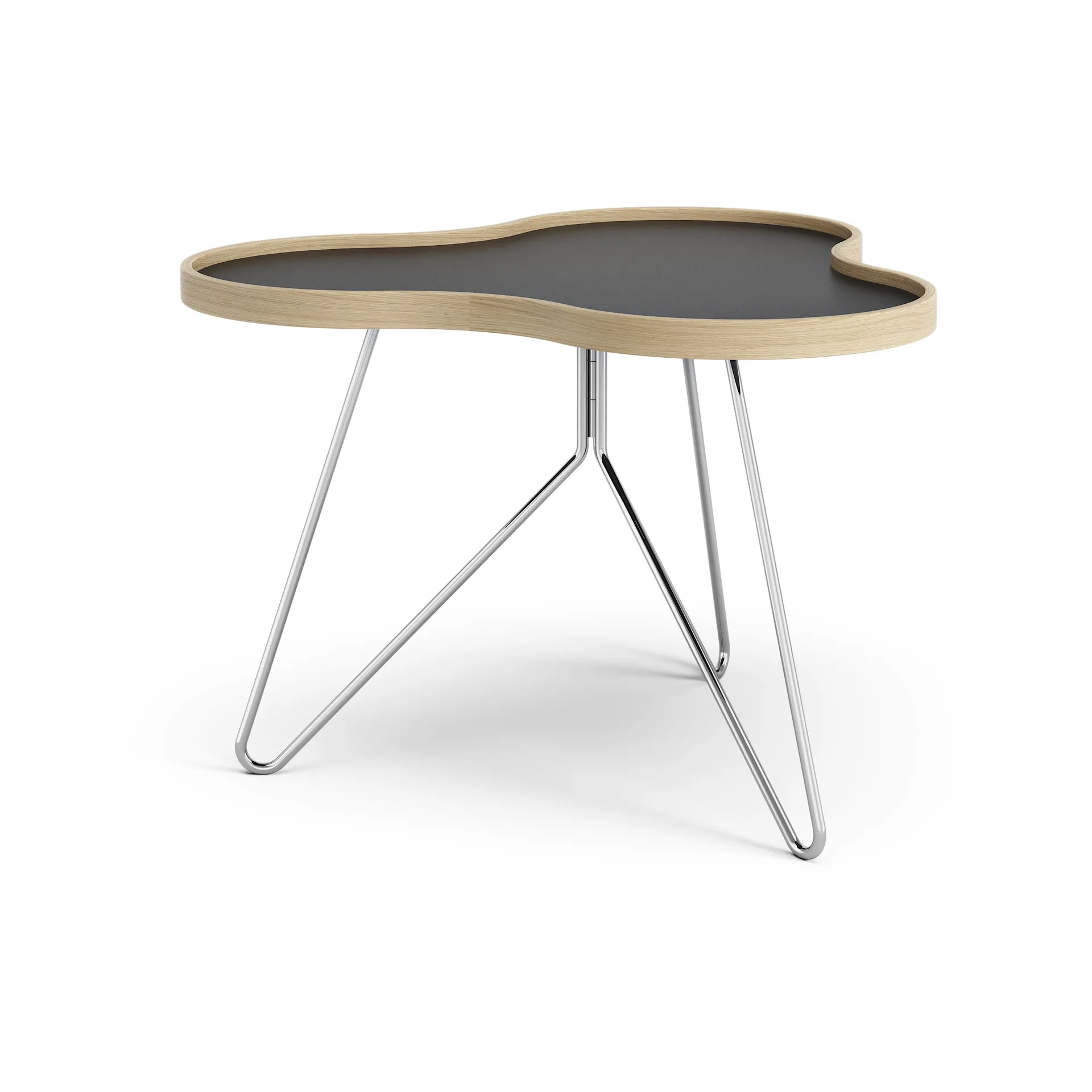 Flower tafel 62 x 66cm, 45 cm, Zwart-eikenhouten rand-verchroomd onderstel Swedese
