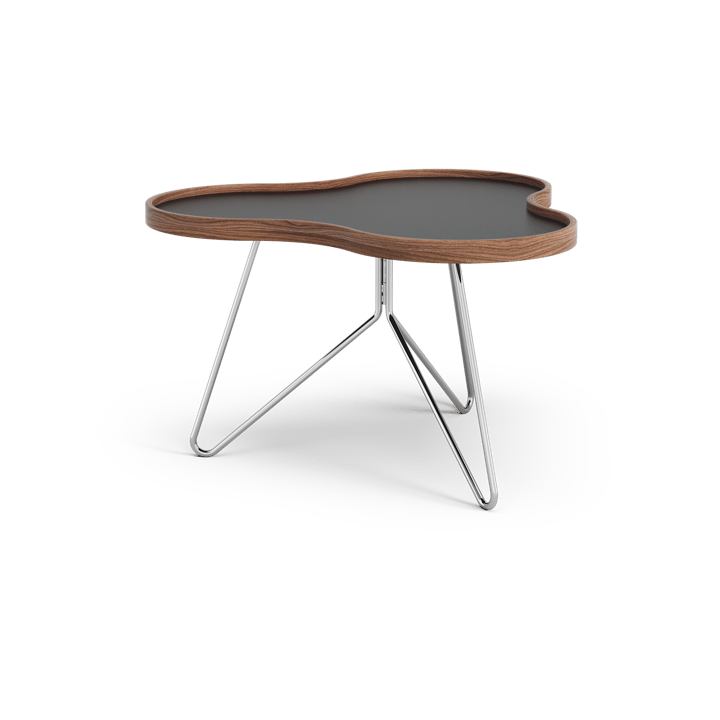 Flower tafel 62 x 66cm, zwart, 39cm, walnoothouten rand, verchroomd onderstel Swedese