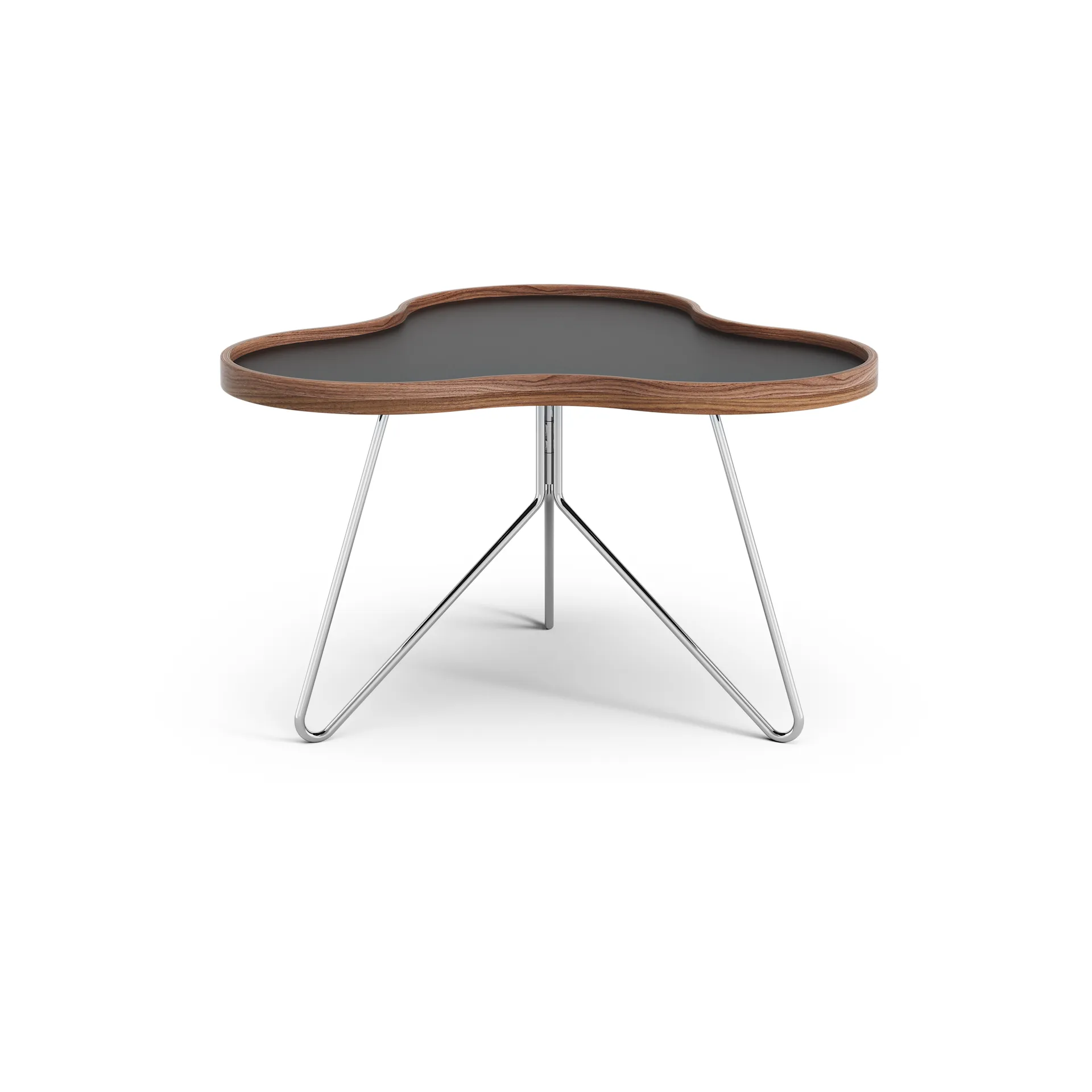 Flower tafel 62 x 66cm, zwart, 39cm, walnoothouten rand, verchroomd onderstel Swedese