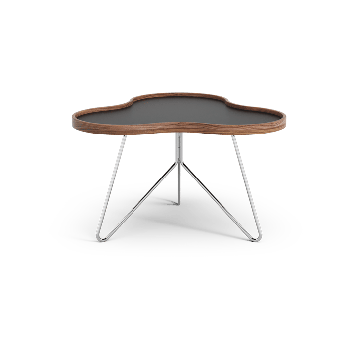 Flower tafel 62 x 66cm, zwart, 39cm, walnoothouten rand, verchroomd onderstel Swedese
