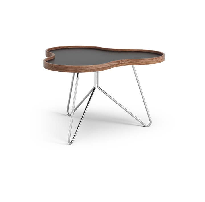 Flower tafel 62 x 66cm - zwart, 39cm, walnoothouten rand, verchroomd onderstel - Swedese