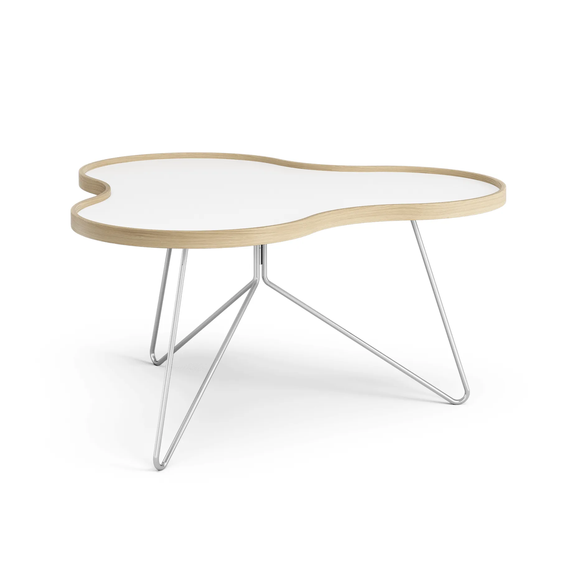 Flower tafel 84 x 90cm, 45 cm-wit-eikenhouten rand-verchroomd onderstel Swedese