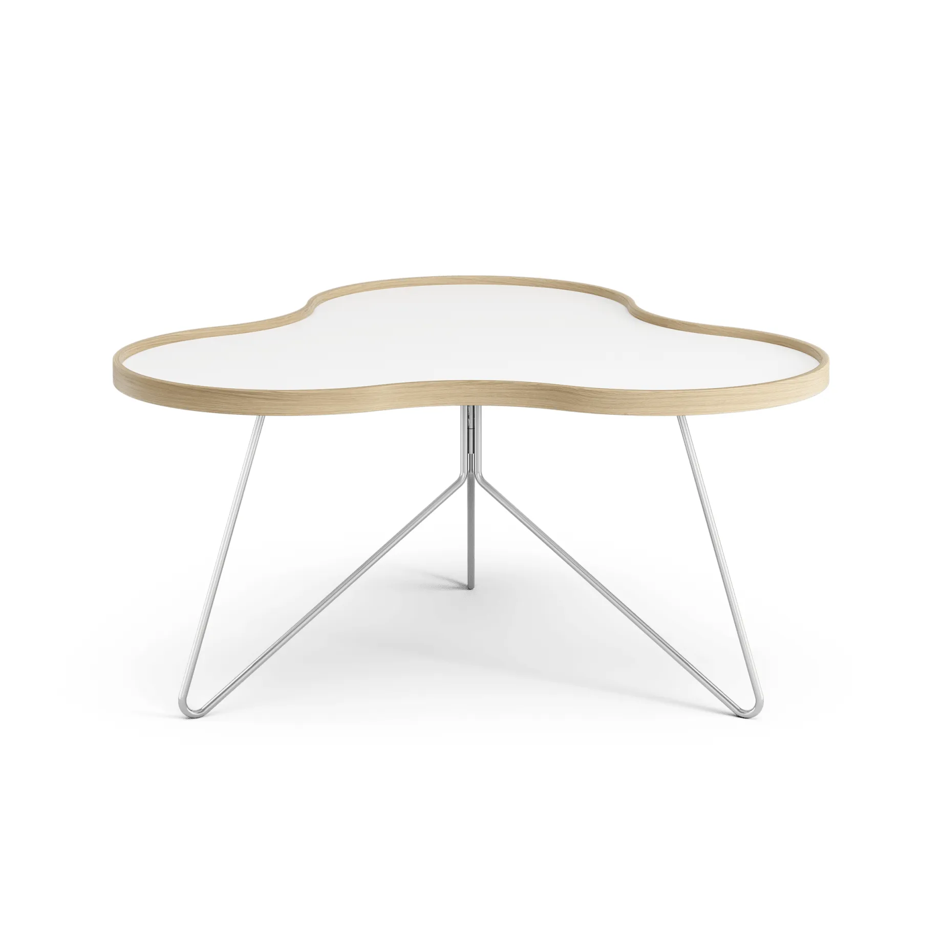 Flower tafel 84 x 90cm, 45 cm-wit-eikenhouten rand-verchroomd onderstel Swedese